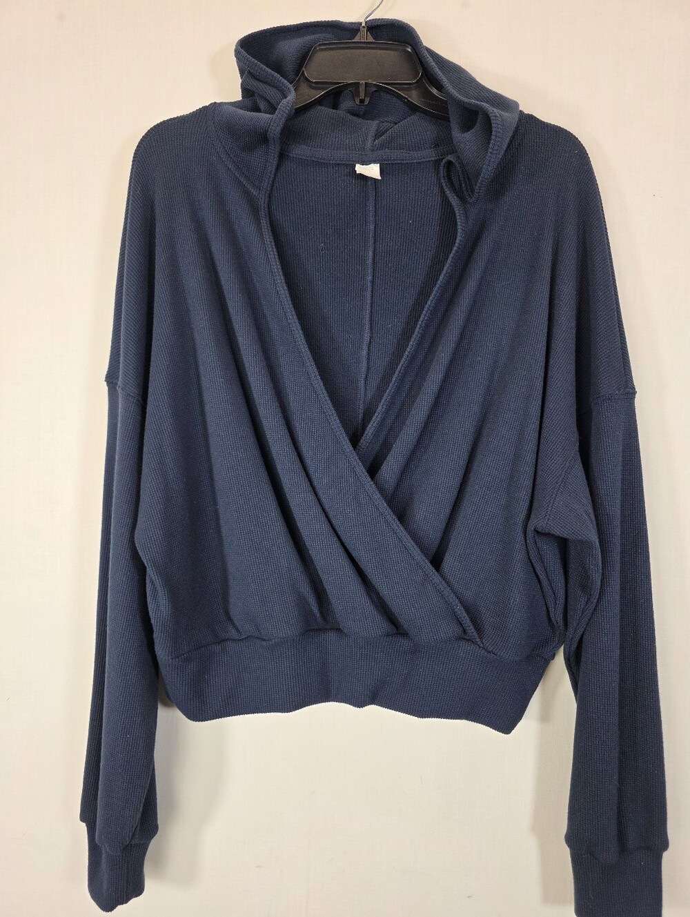 Gilly Hicks Navy Waffle Knit Surplice Wrap Hooded Top Medium